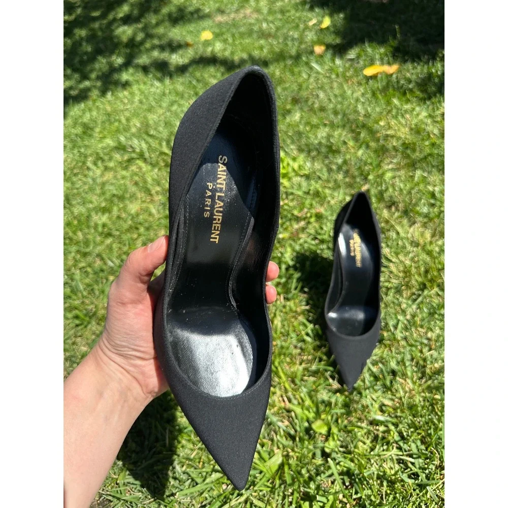 Saint Laurent Paris Anja Black Fabric Pointed Toe Pumps Stiletto Heels Size 38.5 - Picture 4 of 9